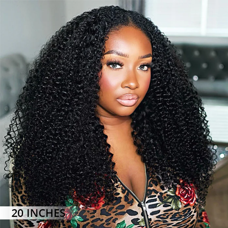Thick Fluffy Human Hair Lace Closure Wigs Afro Curly Transparent Lace Wig For Black Women