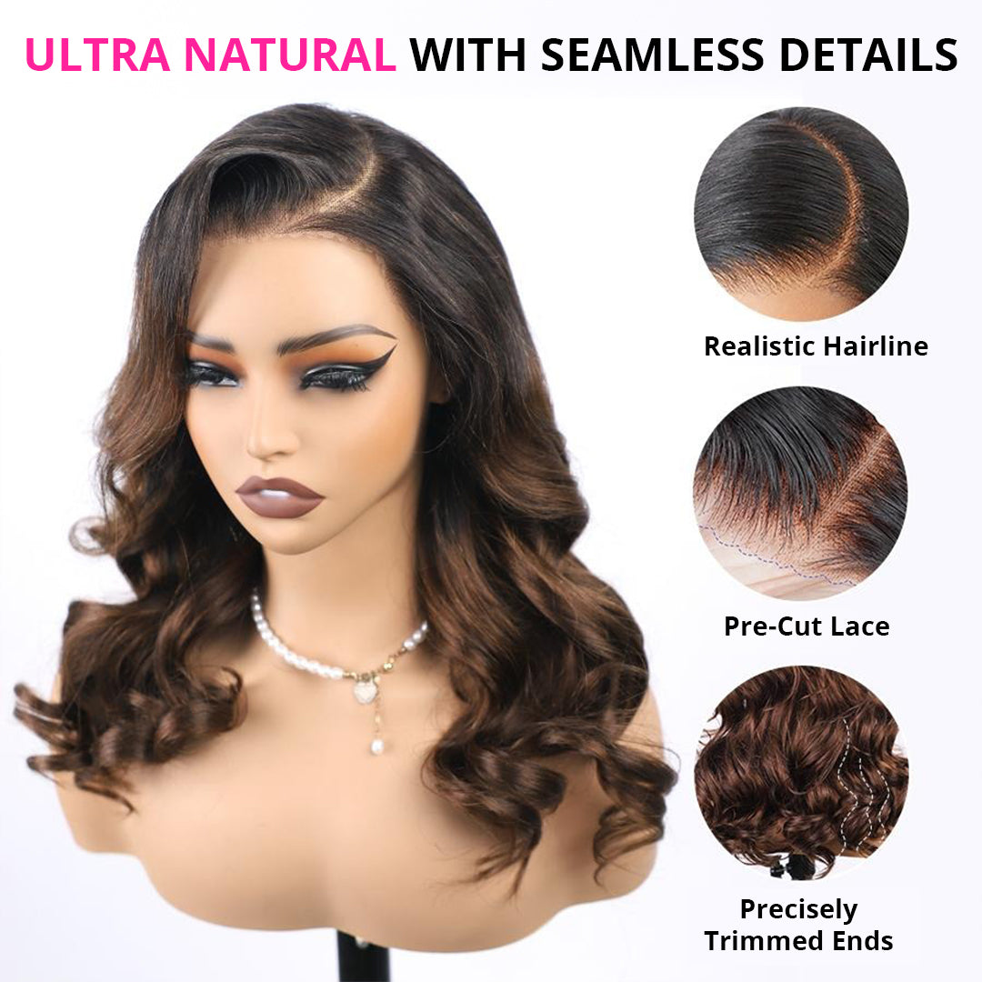 Zlike Hair Balayage Ombre Colored Body Wave Wigs 250% Density Side Part Layered Cut Lace Closure Wigs