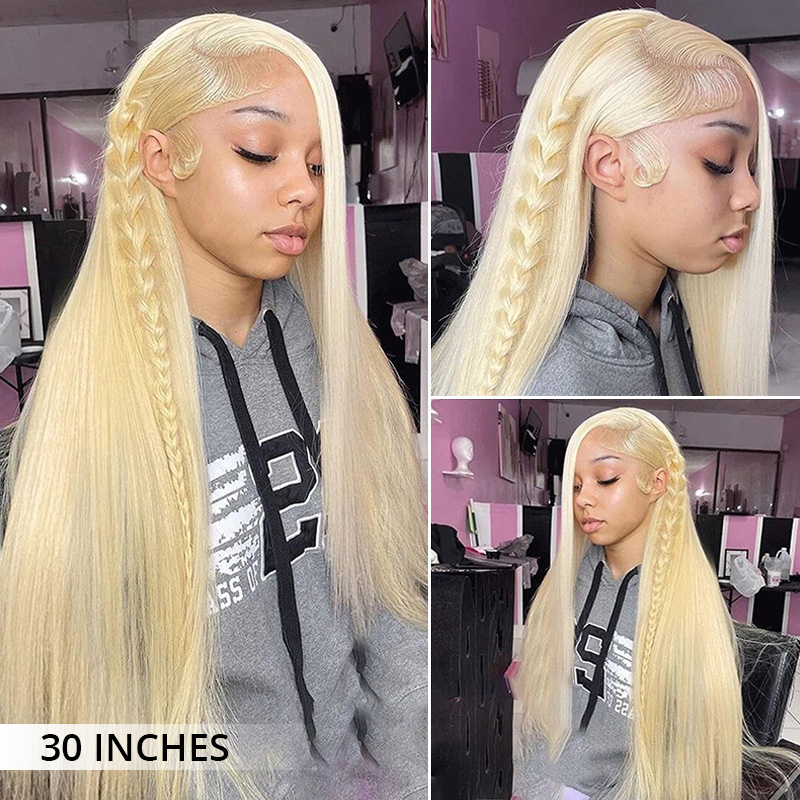 Zlike 300% Density Long Straight Lace Front Wigs #613 Blonde Wigs 100% Human Hair Transparent Lace Front Wigs