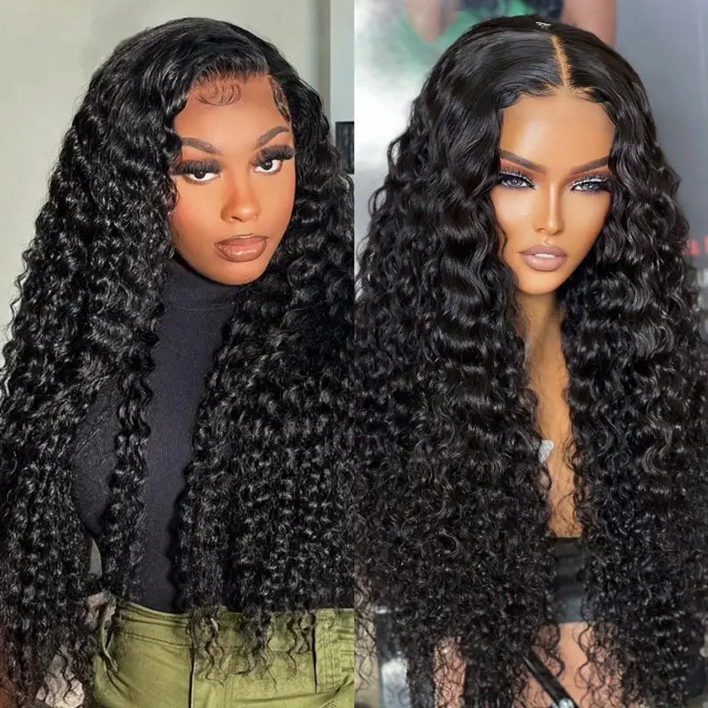 4x4 Deep Wave Lace Closure Wig Pre Plucked Swiss Lace Curly Human Wigs