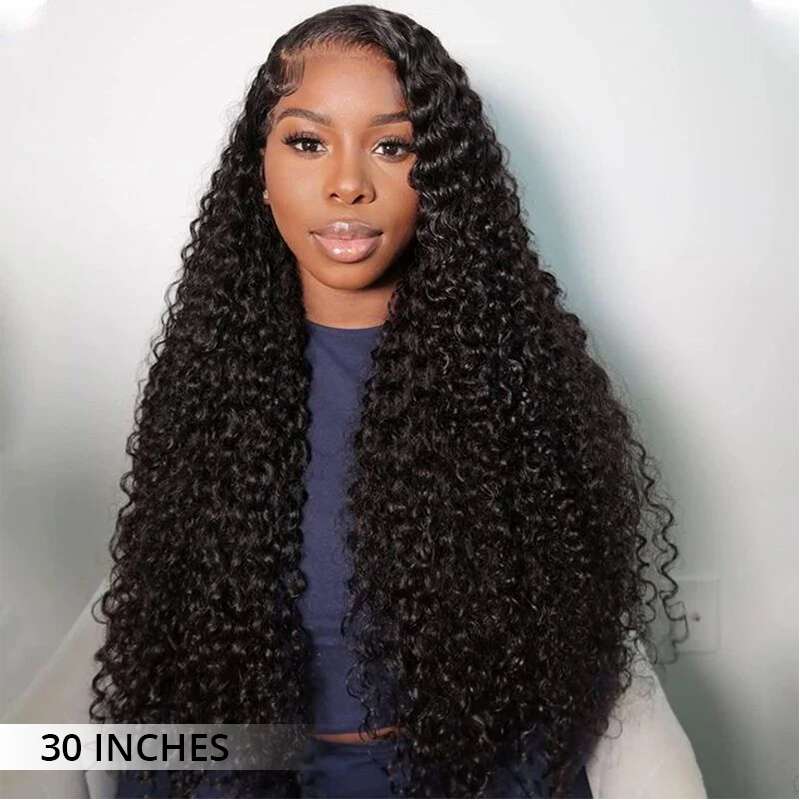 Zlike 300% Density Jerry Curly Wigs 100% Human Hair Transparent Lace Front Wigs Natural Black Color