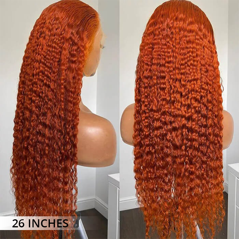 Zlike Ginger Water Wave Wigs 13x6 Transparent Lace Front Wigs 100% Human Hair Colored Wigs With Pre Plucked Hairline