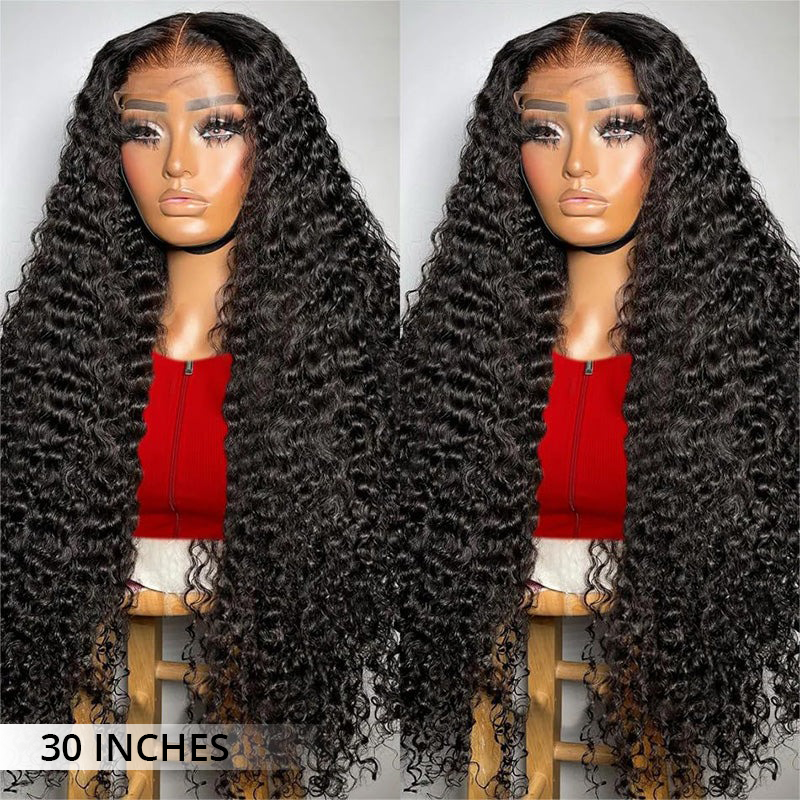 300% Density Deep Curly Transparent Lace Front Wigs Thick Fluffy Virgin Human Hair Wigs