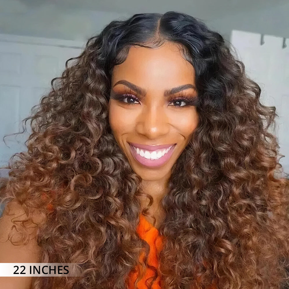 Zlike Ombre Brown Water Wave Invisi Strap Snug Fit 360 Lace Frontal Bleached Knots Glueless Wig Human Hair