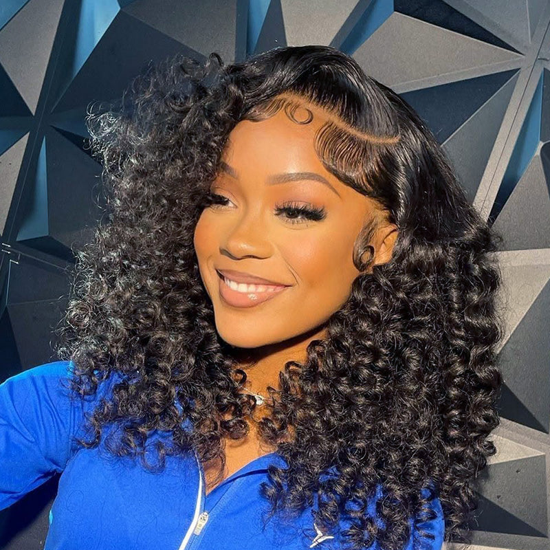 Super Bouncy Deep Curly Lace Wig Bleached Knots Human Hair 250% Density Transparent Lace Closure Wigs