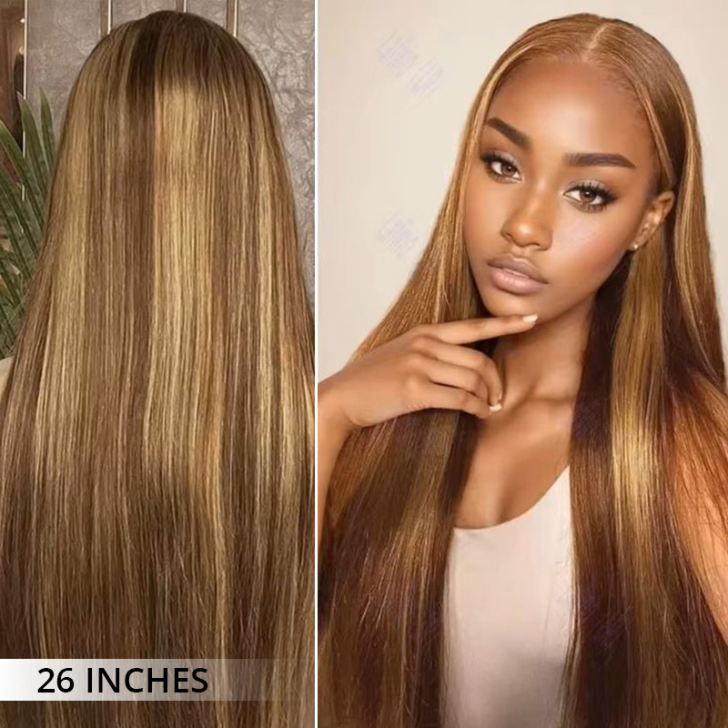 Ombre Blonde Highlights 5x5 Lace Closure Wear Go Straight Glueless Wigs Pre Cut Lace Wig