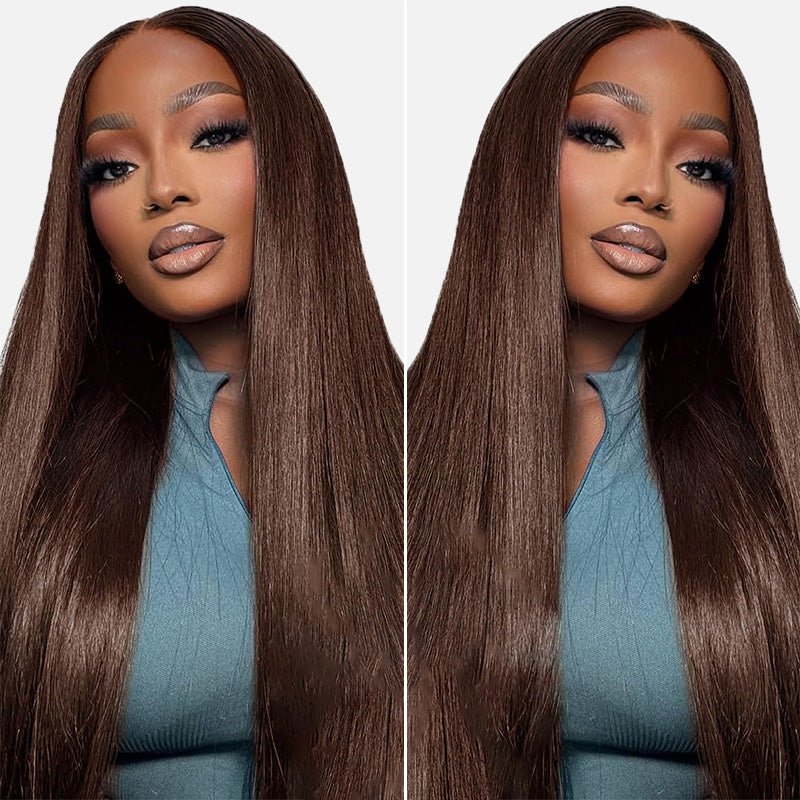 #4 Chocolate Brown Pre Plucked Silky Straight Transparent Lace Front Human Hair Wigs With Baby Hair