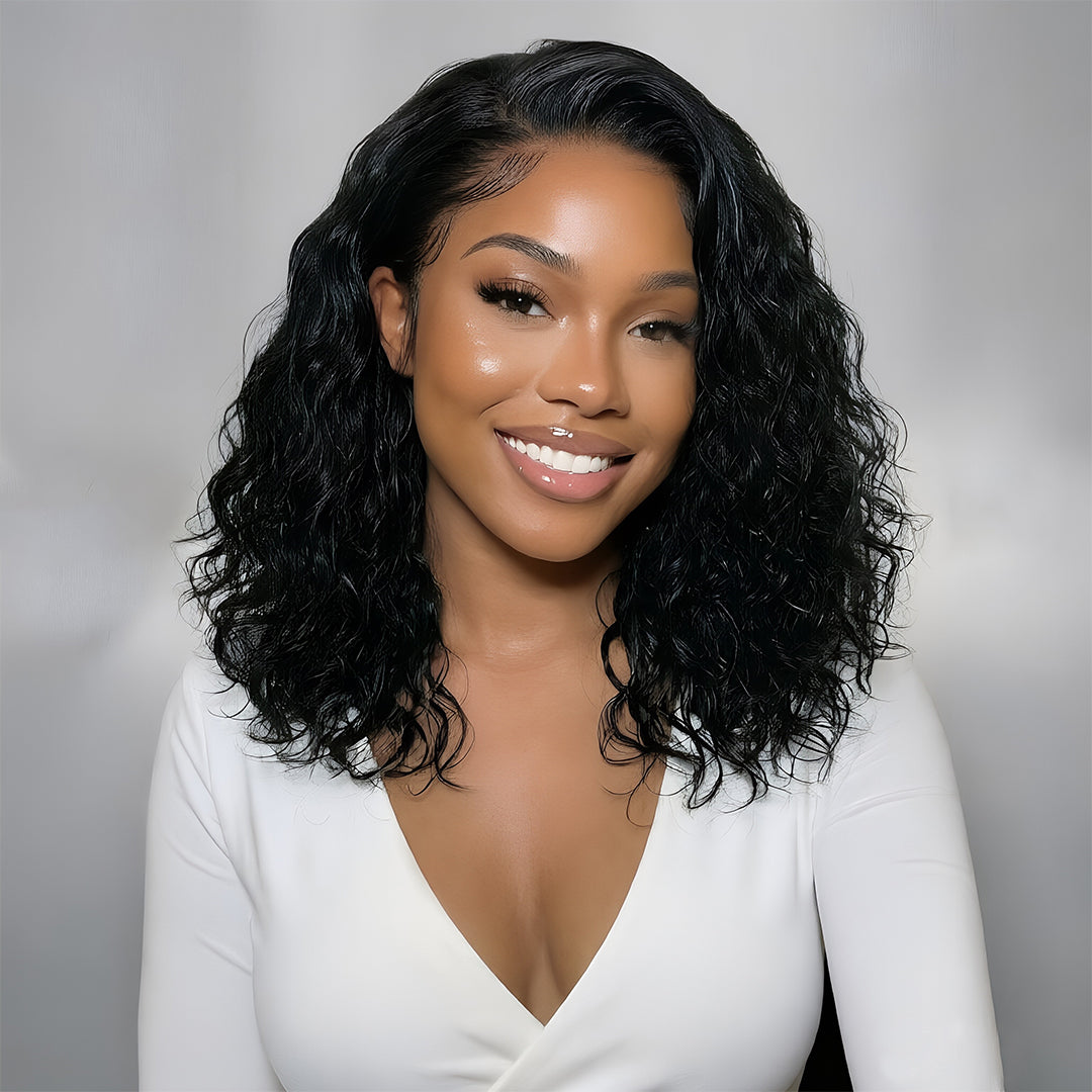 Styled Wig | 7x5 Glueless Lace C Side Part Loose Wavy Bob High Density Drawstring 100% Human Hair Wig For Beginners