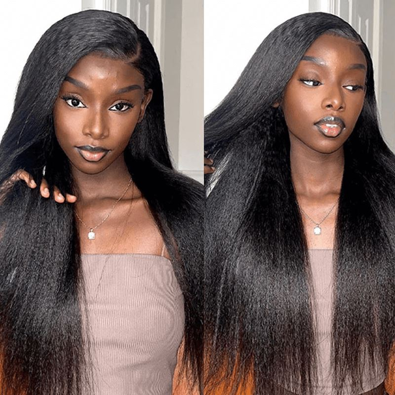 Zlike Kinky Straight Transparent Glueless Lace Front Wigs 100% Virgin Human Hair For Women Wear Go Wigs