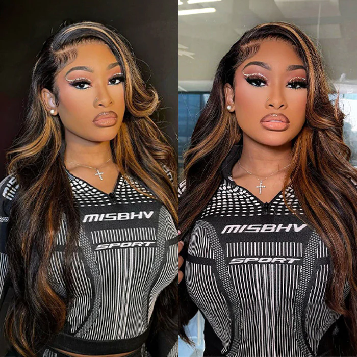 Clearance Sale | 1B/30 Highlight Body Wave Transparent Lace Front Wigs 100% Human Hair Wigs
