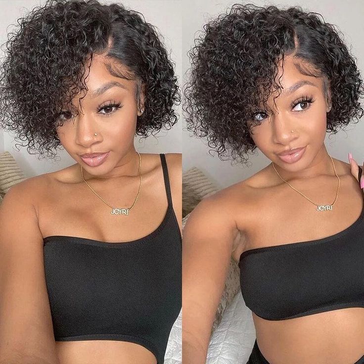 Pixie Cut Jerry Curly 13x4 Side Part Transparent Full Lace Wig Short Bob Human Hair Wigs For Women