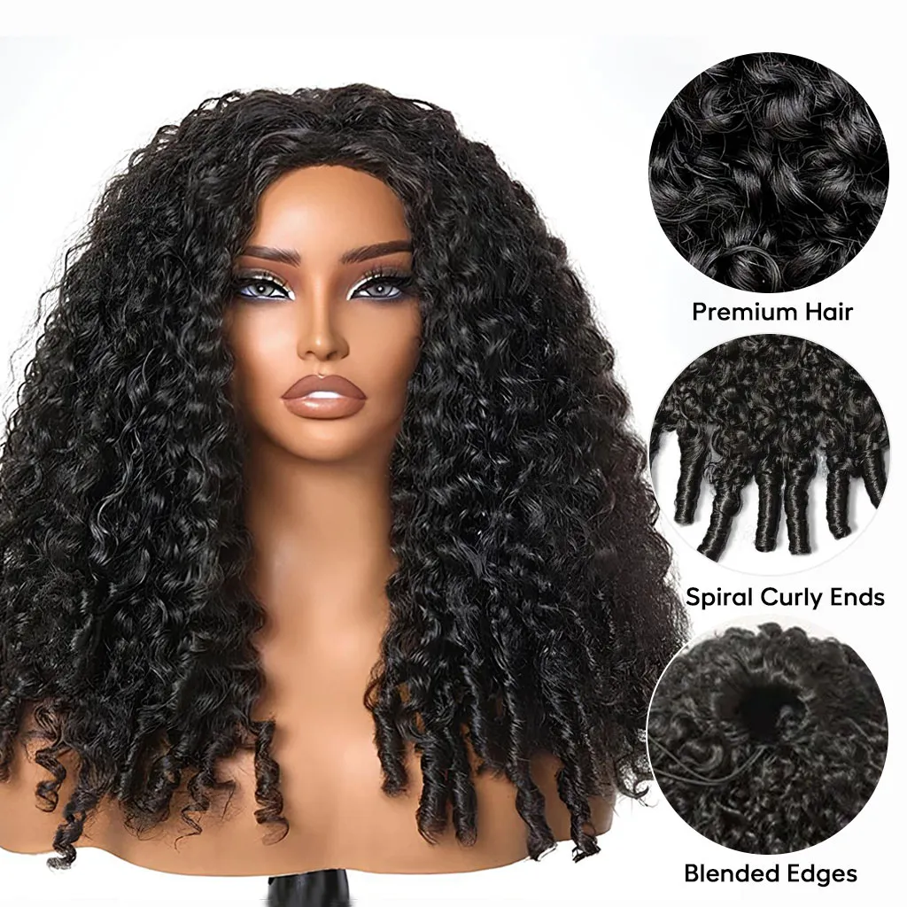 Zlike Burmese Curly Glueless Half Wigs Natural Look Easy Install With Elastic Drawstring 100% Human Hair