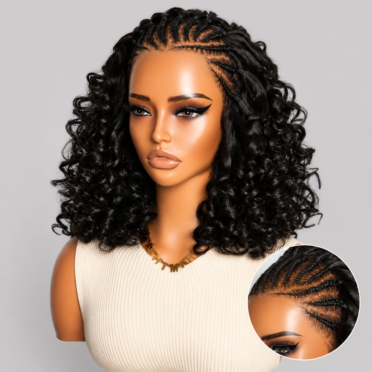Zlike Boho Braids Water Wave Human Hair Wig Glueless 7x5 Closure Lace Wig Pre-Braided Pre-Cut HD Lace