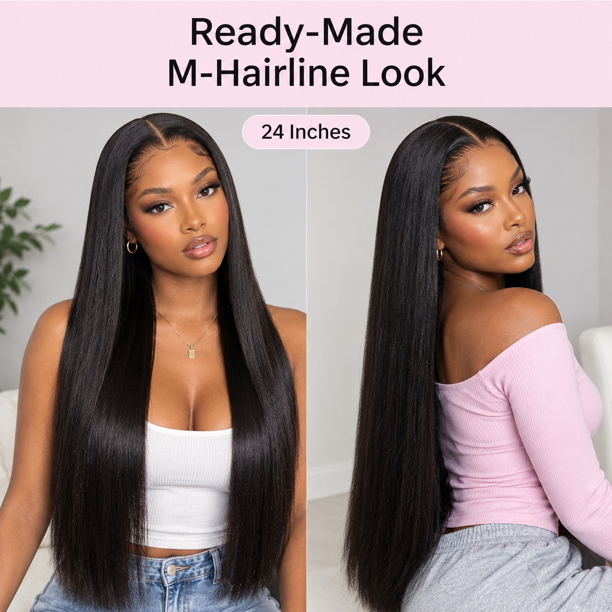 Zlike Lago Hairline M-Shaped Over-Plucked Hairline Silky Straight Human Hair 13×4 Lace Frontal Wig Pre-Cut Lace Natural Looking