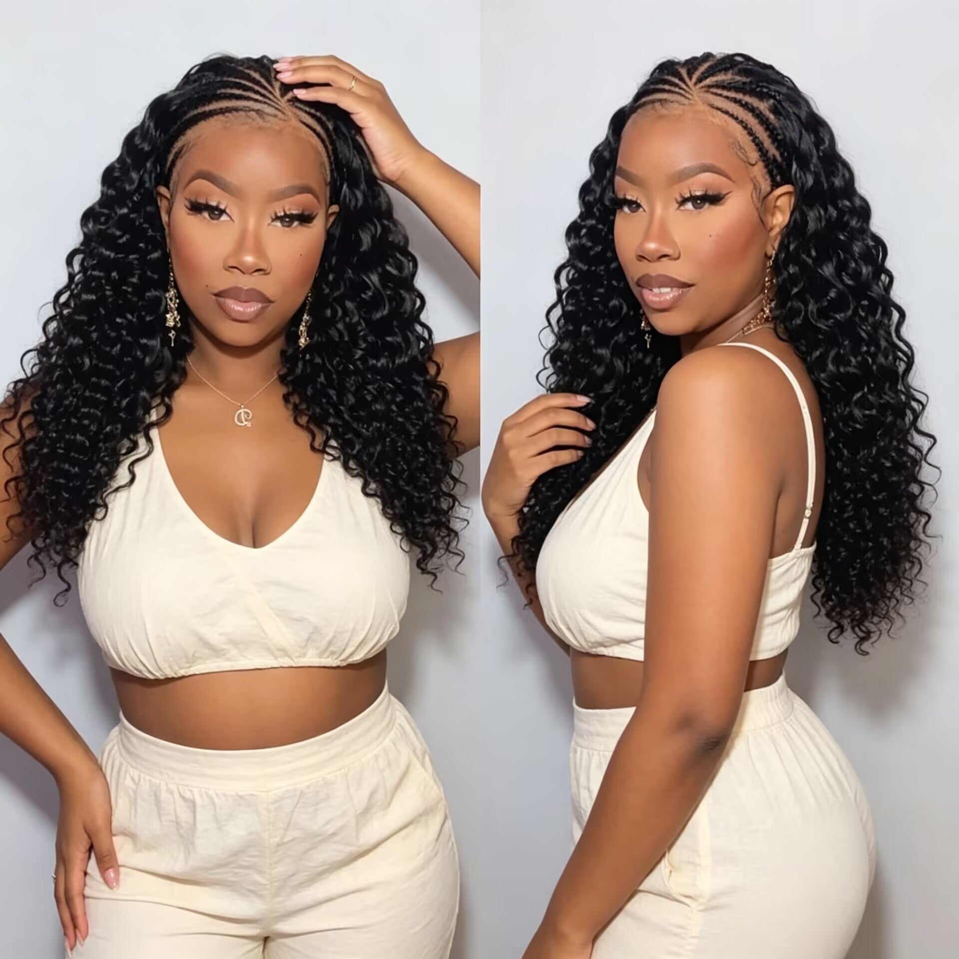 Zlike Pre Braided Deep Wave Human Hair Wig 13x6 HD Lace Front Glueless Drawstring Wig Pre Cut Lace Ready to Wear