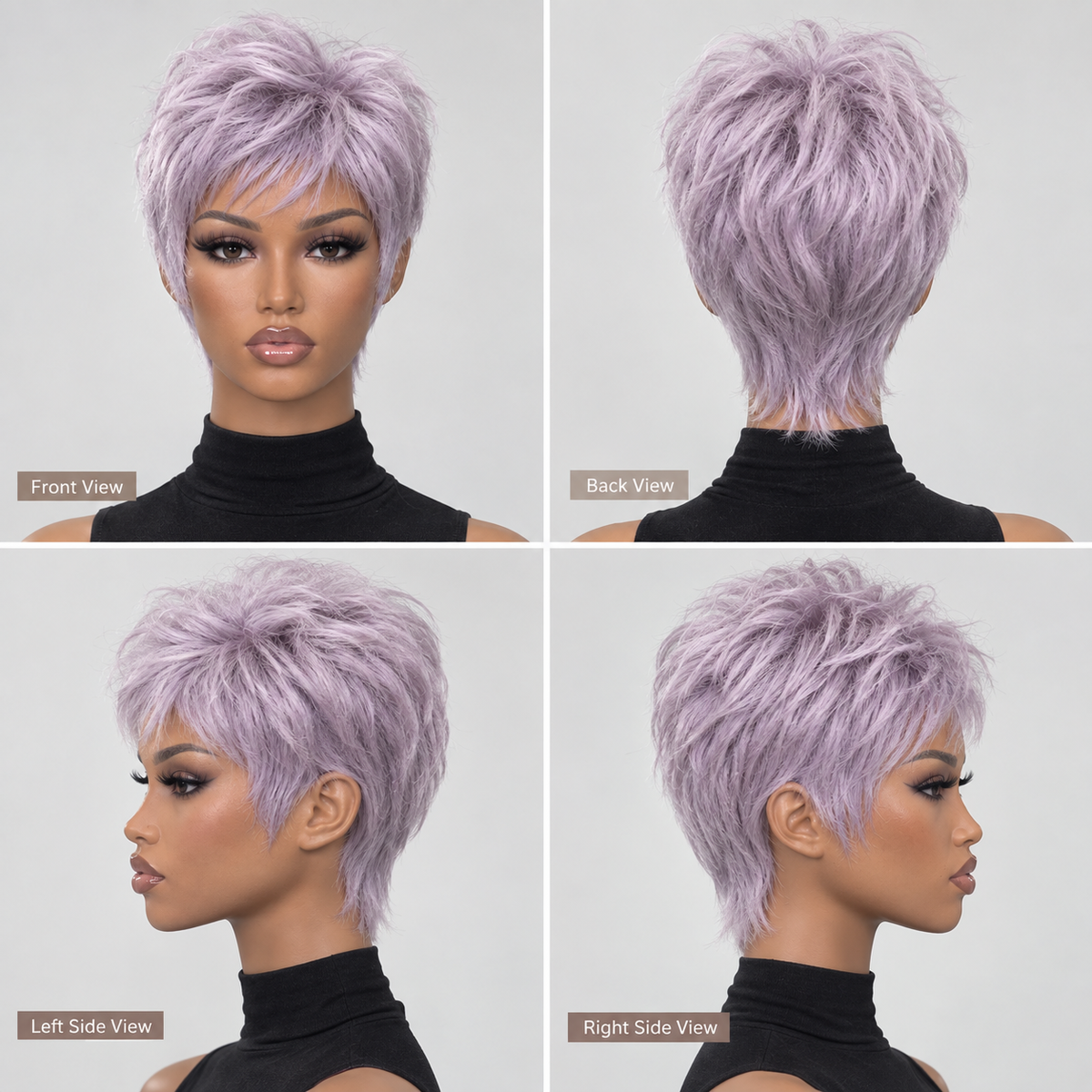 Zlike 8 Inch Lavender Pixie Mullet Wigs 5x5 Pre-Cut Transparent Lace Human Hair Wigs