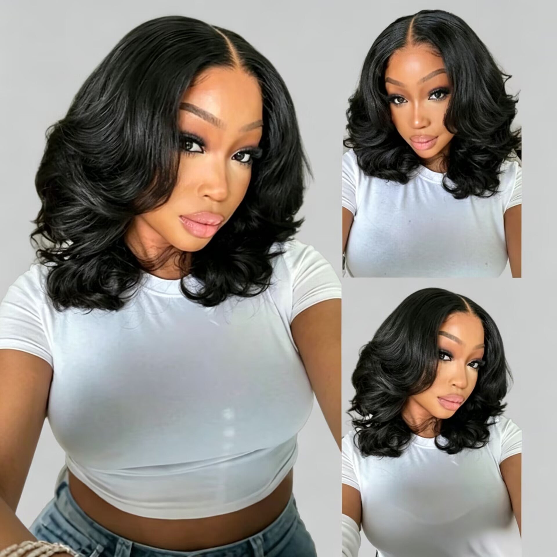 Zlike 7x5 Frontal Lace Loose Wave Bob Wig Pre-Cut Lace Glueless Human Hair Wig Natural Black Beginner Friendly