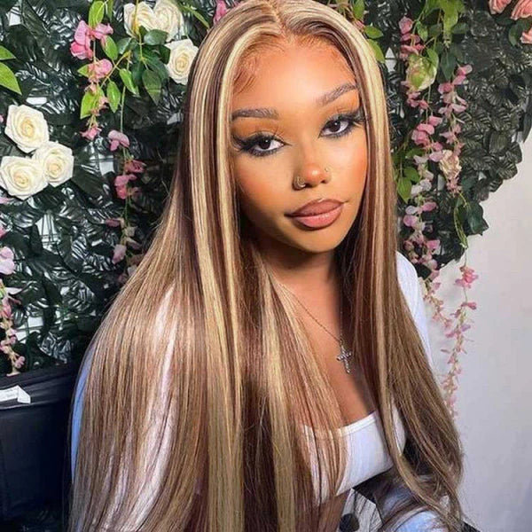 Zlike Brown Wig With Blonde Highlights P4/613 Silky Straight Lace Front Wigs