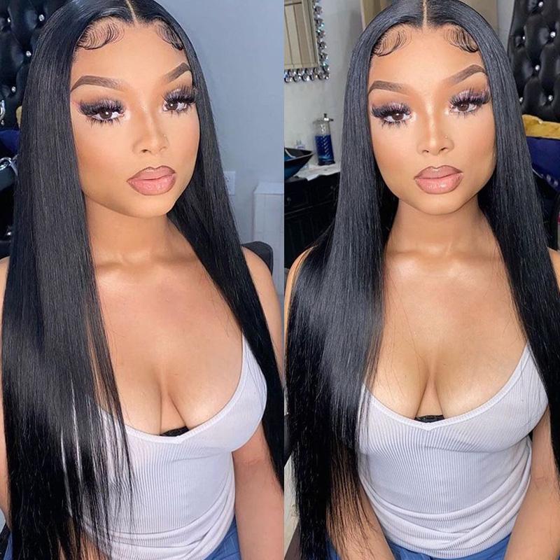 169=2 Wigs Bone Straight 13X4 Lace Frontal Wig Pre Plucked + 12Inch 613 Blonde Bob Wig 13X4 Lace Frontal Wig Human Hair Flash Sale