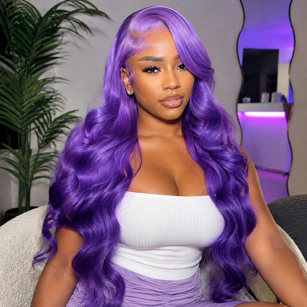 Zlike Ombre Purple Pink Blue 3D Body Wave Lace Frontal Wig 13x4 Transparent Lace Human Hair Wig