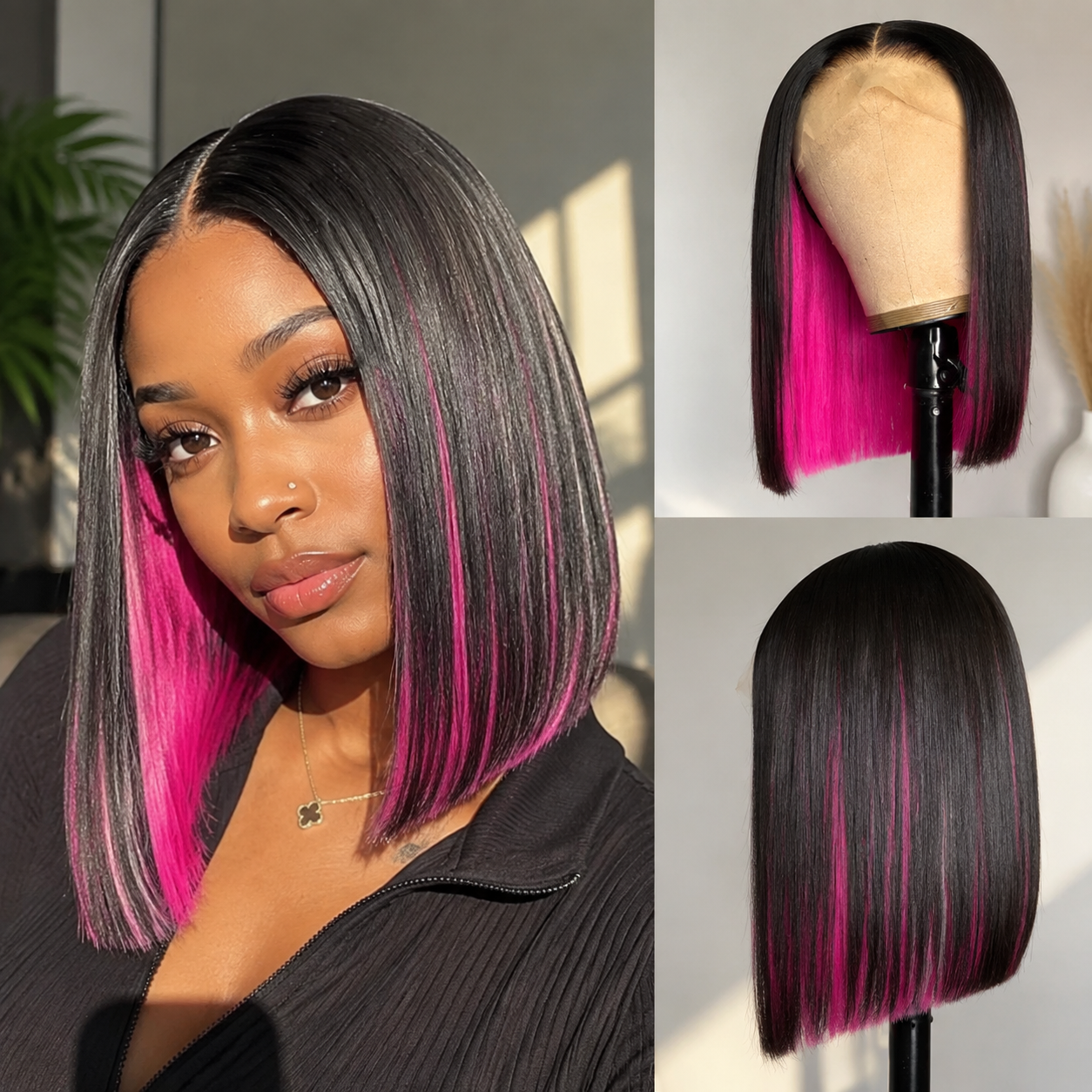 Zlike Multicolor Peekaboo Highlight Bob Wig Glueless Transparent Lace Human Hair Short Bob Wig
