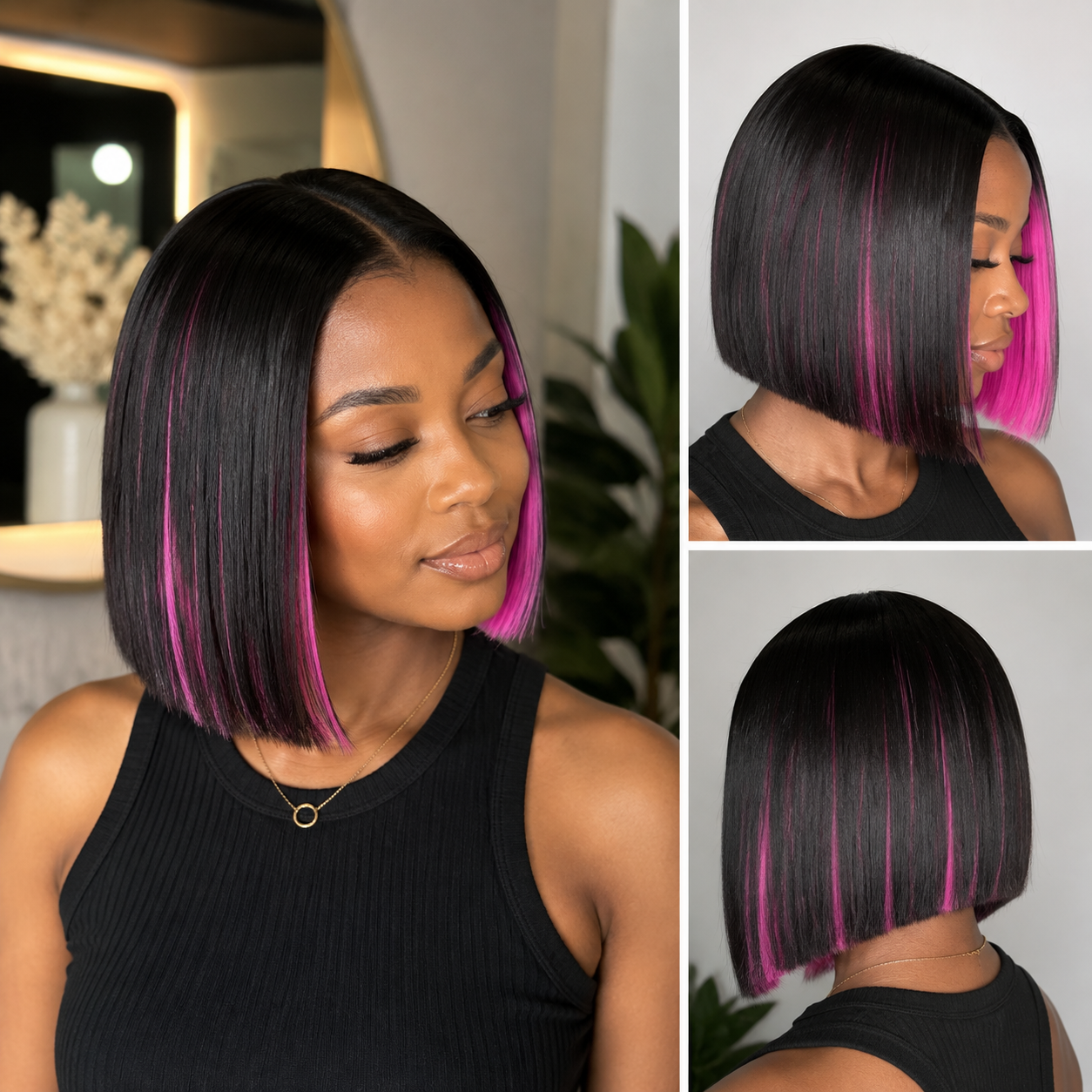 Zlike Multicolor Peekaboo Highlight Bob Wig Glueless Transparent Lace Human Hair Short Bob Wig