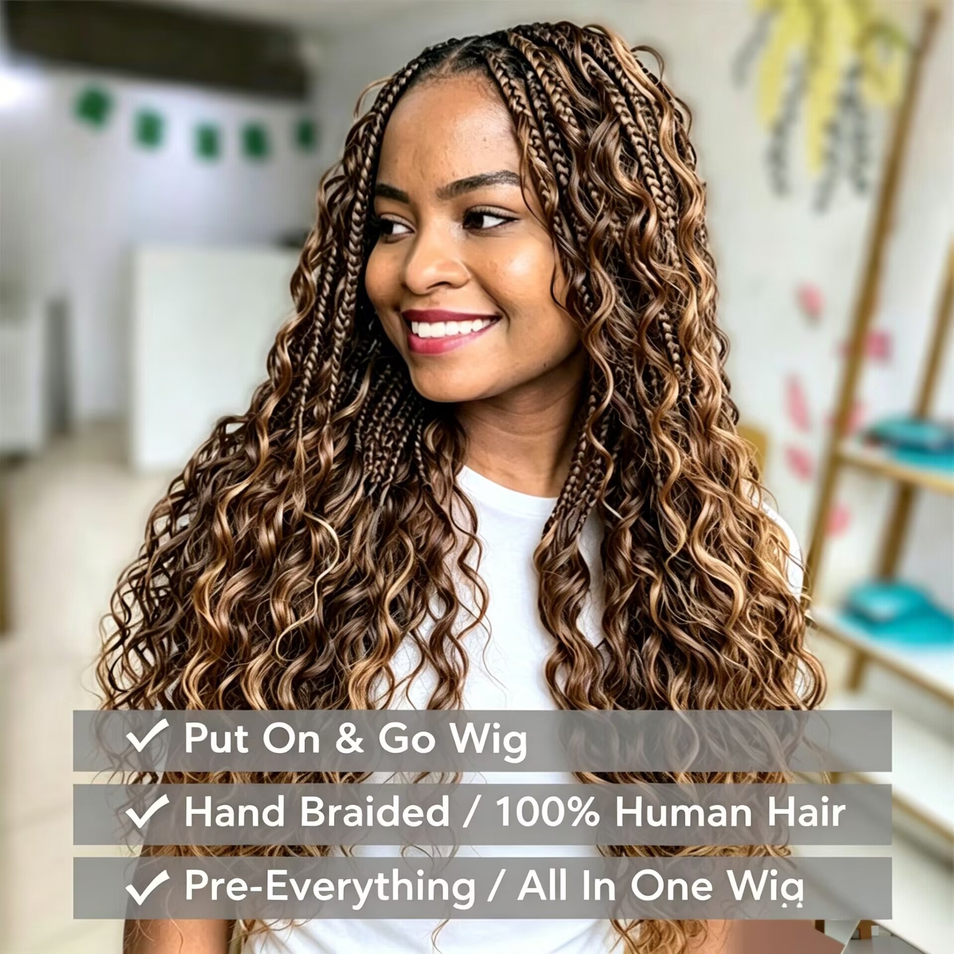 Zlike Boho Knotless Braids Human Hair Wig Highlight Water Wave 13x6 Glueless Braided Wig