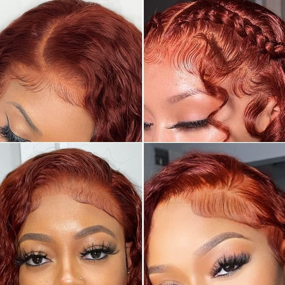 Clearance Sale | #33 Reddish Brown Colored Water Wave 100% Human Hair Transparent Lace Front Wigs