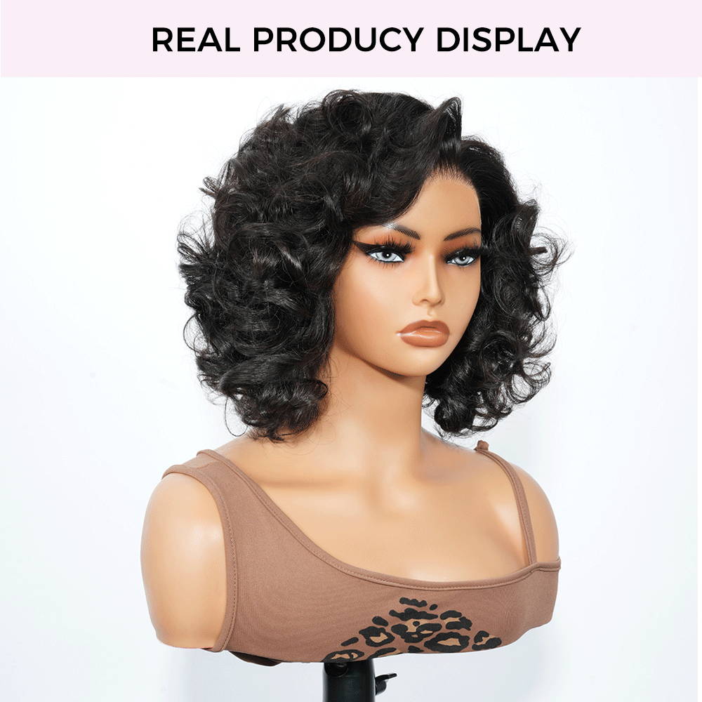 Zlike Shoulder Length Bouncy Loose Body Wave 13x4 Lace Front Human Hair Bob Wigs With Drawstring