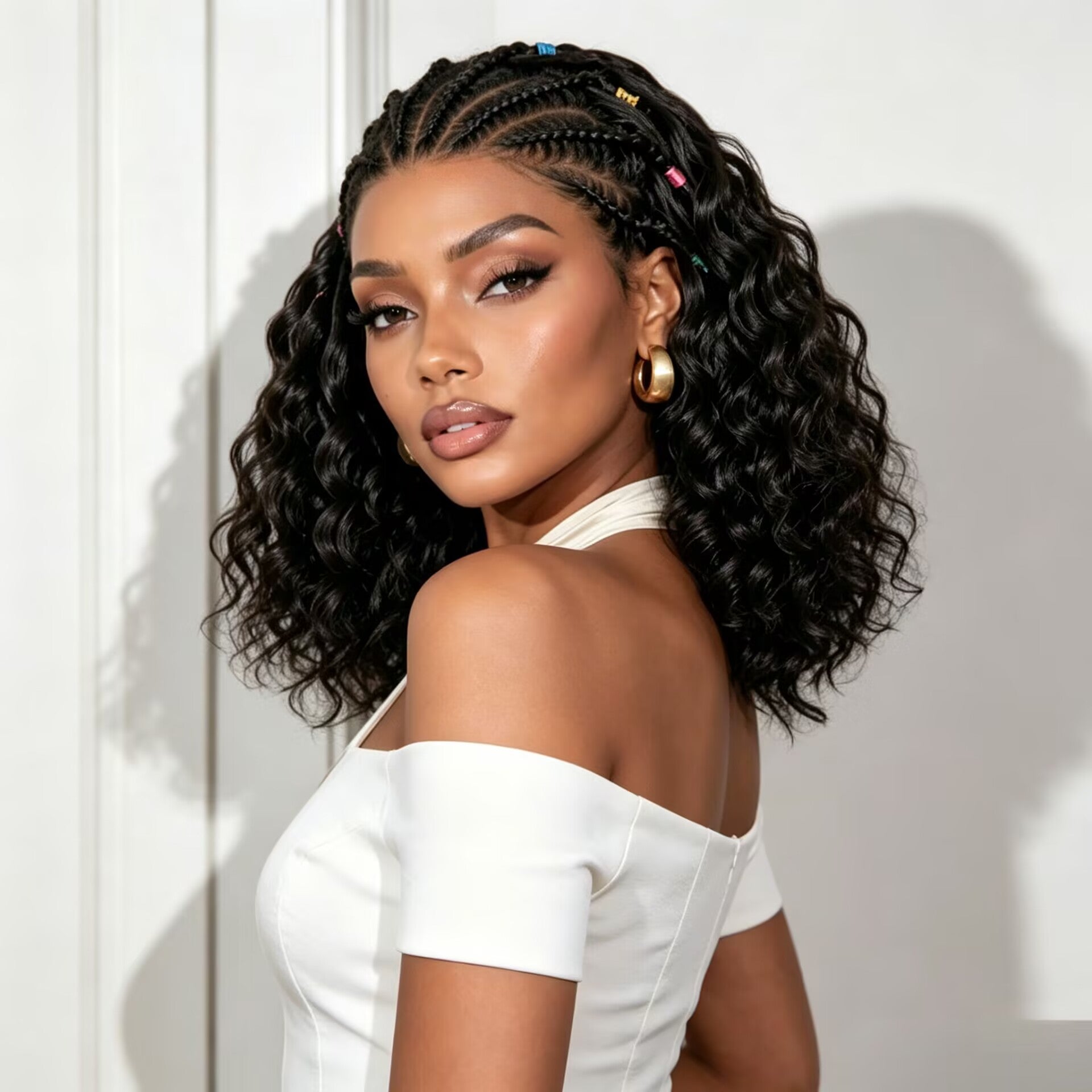 Zlike Boho Cornrow Braids Pre-Cut Lace 13x6 Lace Frontal Bohemian Curl Bob Wig human hair
