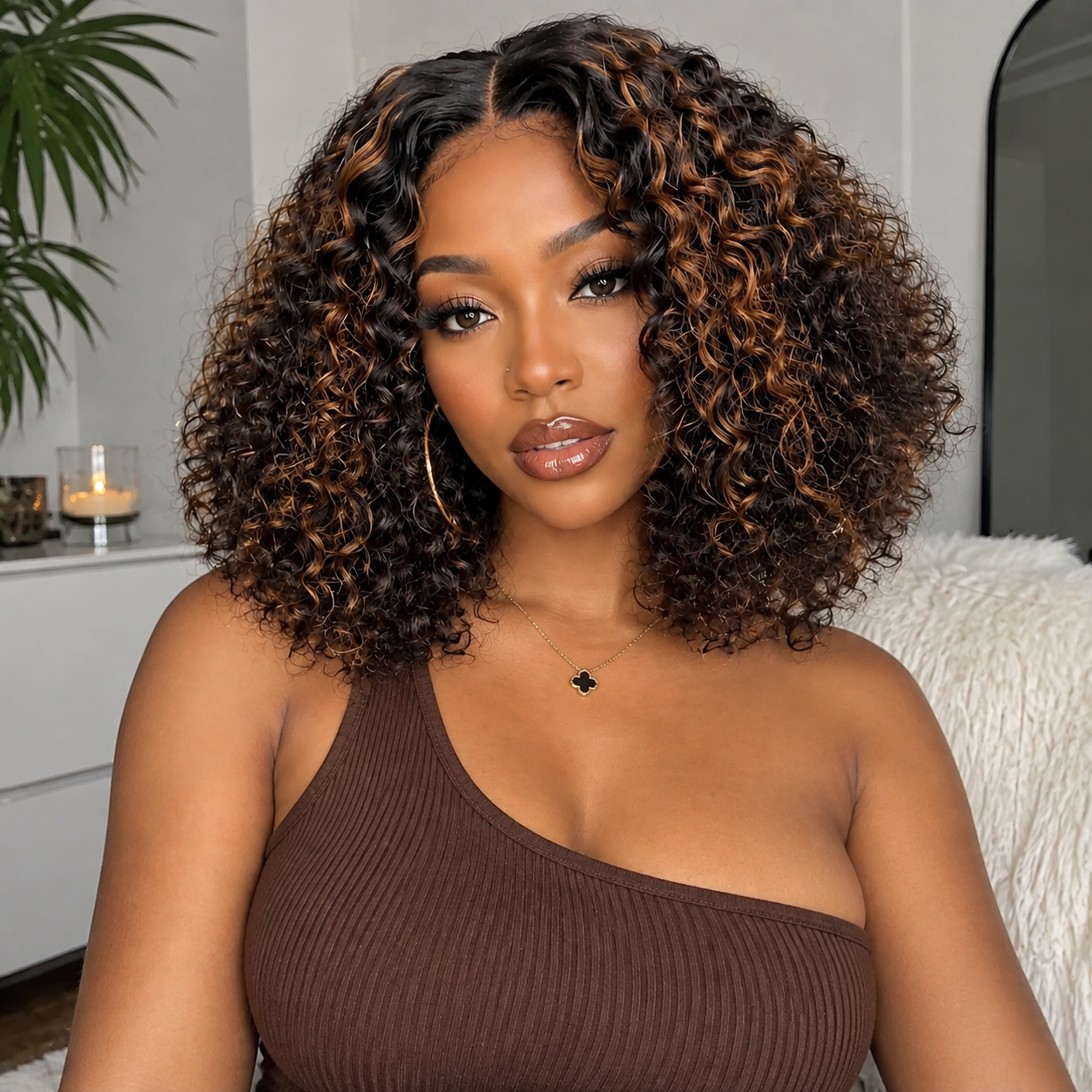Zlike 250% Highlight Brown Jerry Curly Colored Glueless Lace Wigs Human Hair Ready To Wear