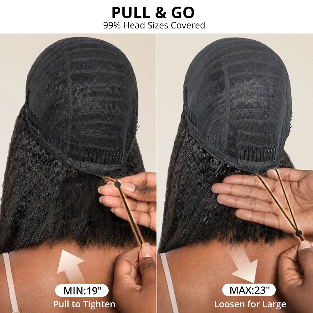 Zlike 3-In-1 Half Wig 180% Density Kinky Straight Bob Glueless Flexi-Fit Drawstring Wigs