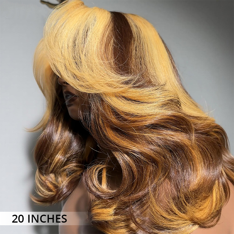 Zlike 7x5 Transparent Lace Glueless Wigs Virgin Human Hair Layer Bouncy Curls Wigs Custom Blonde Highlight Color