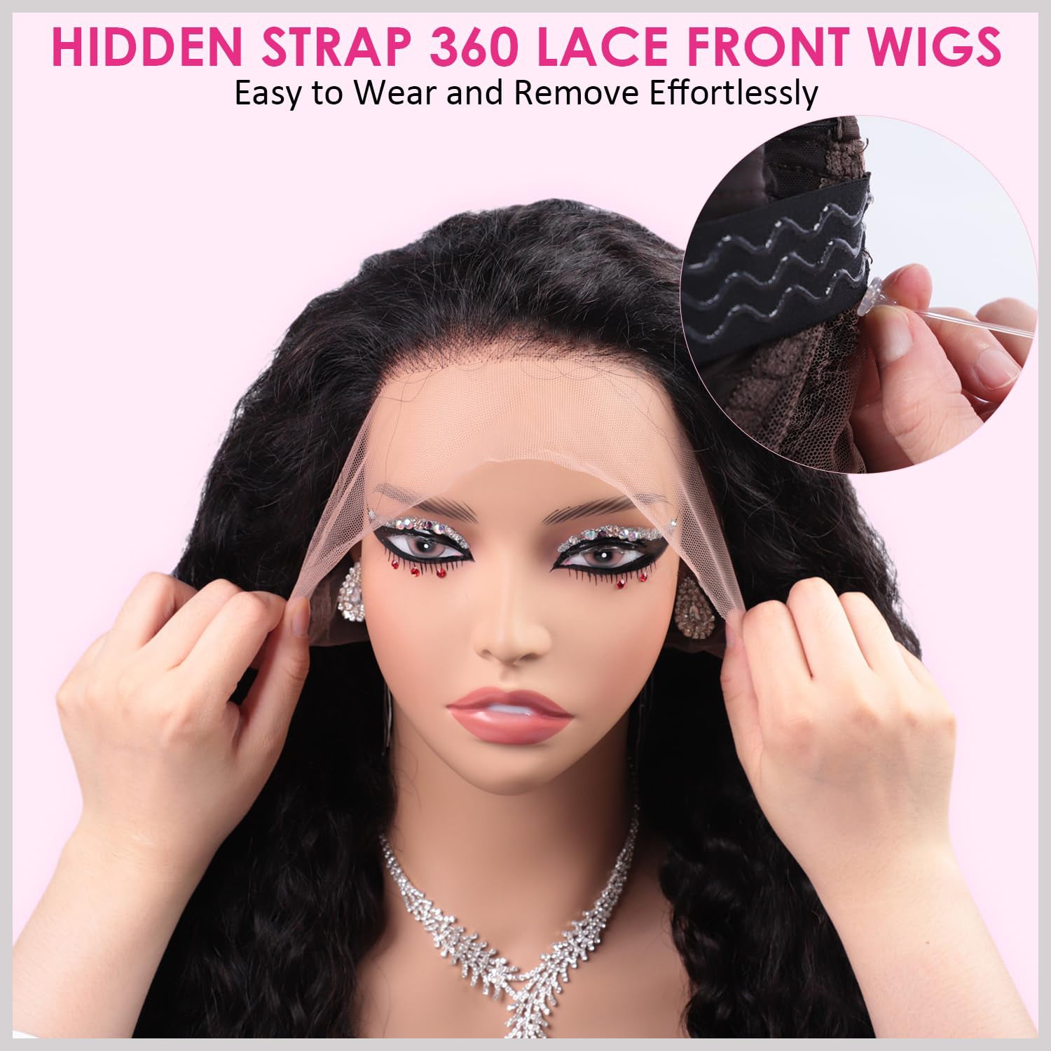 Water Wave Invisi-Strap Breathable 360 Lace Frontal Wigs Bleached Knots Pre Cut Human Hair Wigs