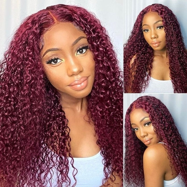 99J Colored Lace Front Human Hair Wigs Jerry Curly Transparent Lace Glueless Wig For Women-Zlike