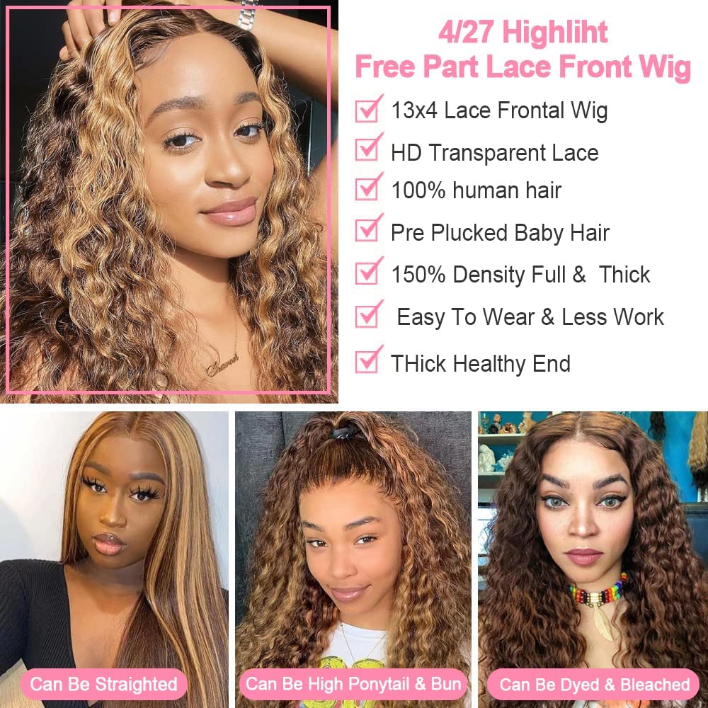 [ ZLIKE Amazon Clearance ] Highlight P4/27 Water Wave Human Hair Wigs Pre Plucked Lace Front Wig With Baby Hair For Women