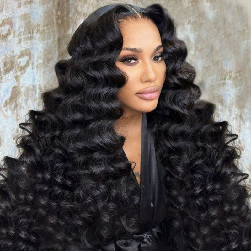 300% Density Luxury Custom Wigs Bouncy Wavy Lace Wig Super Double Drawn Virgin Human Hair Transparent Lace Front Wigs Pre Plucked Hairline