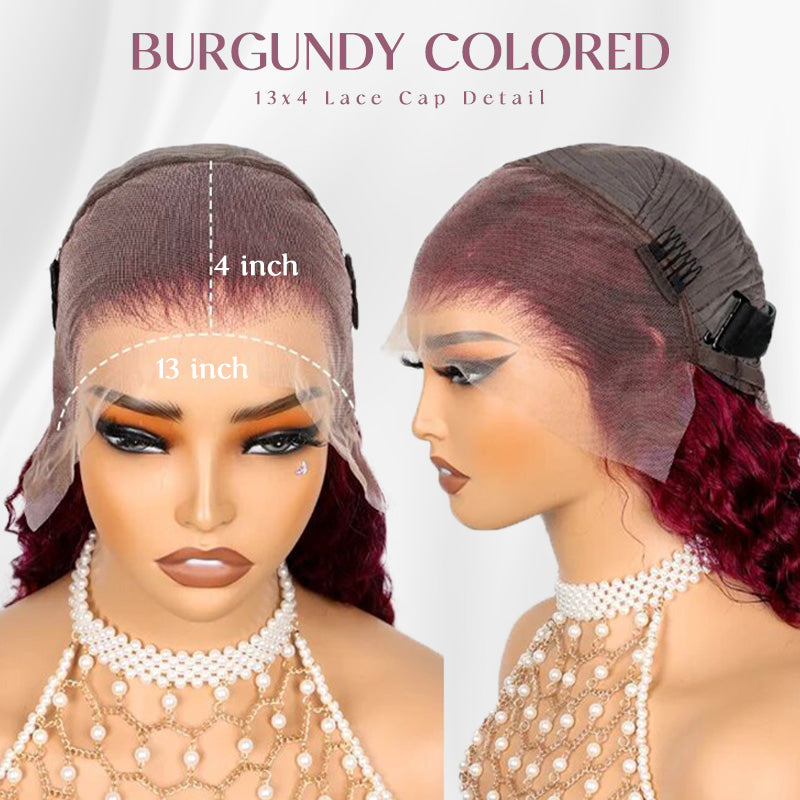 99J Burgundy Colored Kinky Curly Transparent Lace Front Human Hair Wigs Natural Hairline