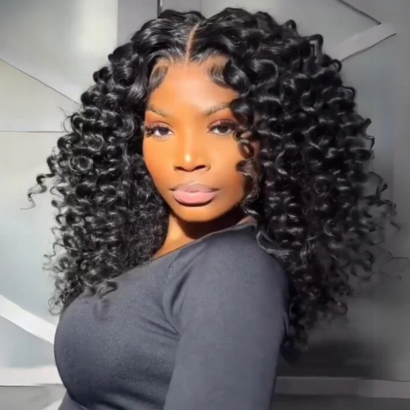 Super Bouncy Deep Curly Lace Wig Bleached Knots Human Hair 250% Density Transparent Lace Closure Wigs