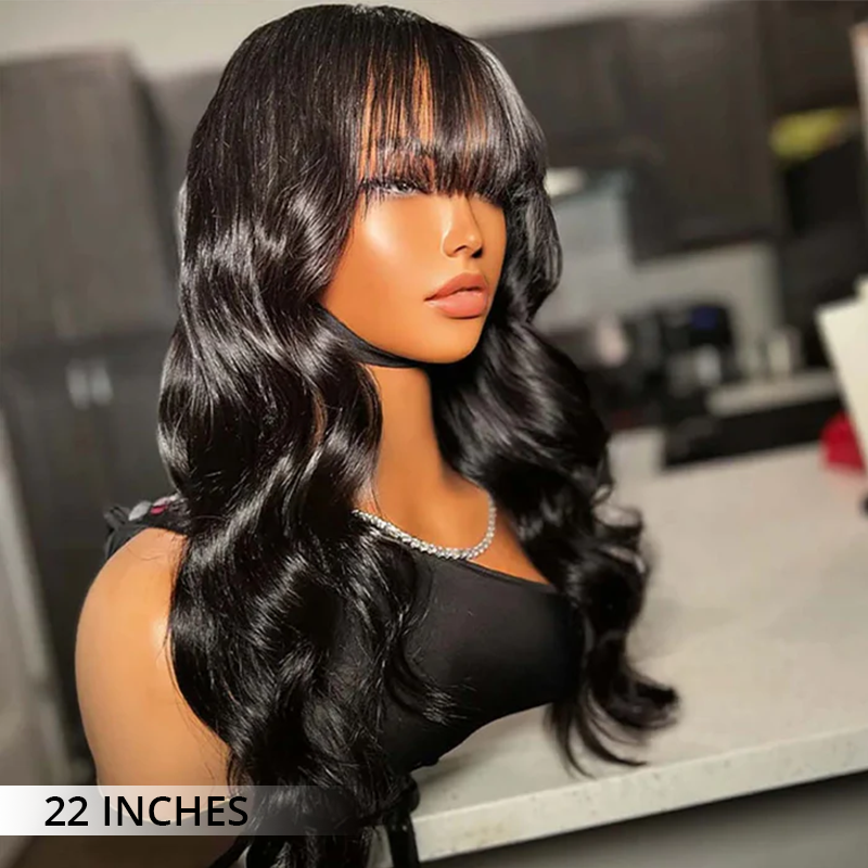 Ready To Go Glueless Body Wave Transparent Top Lace Wig Pre Bleached Human Hair Wigs With Bangs