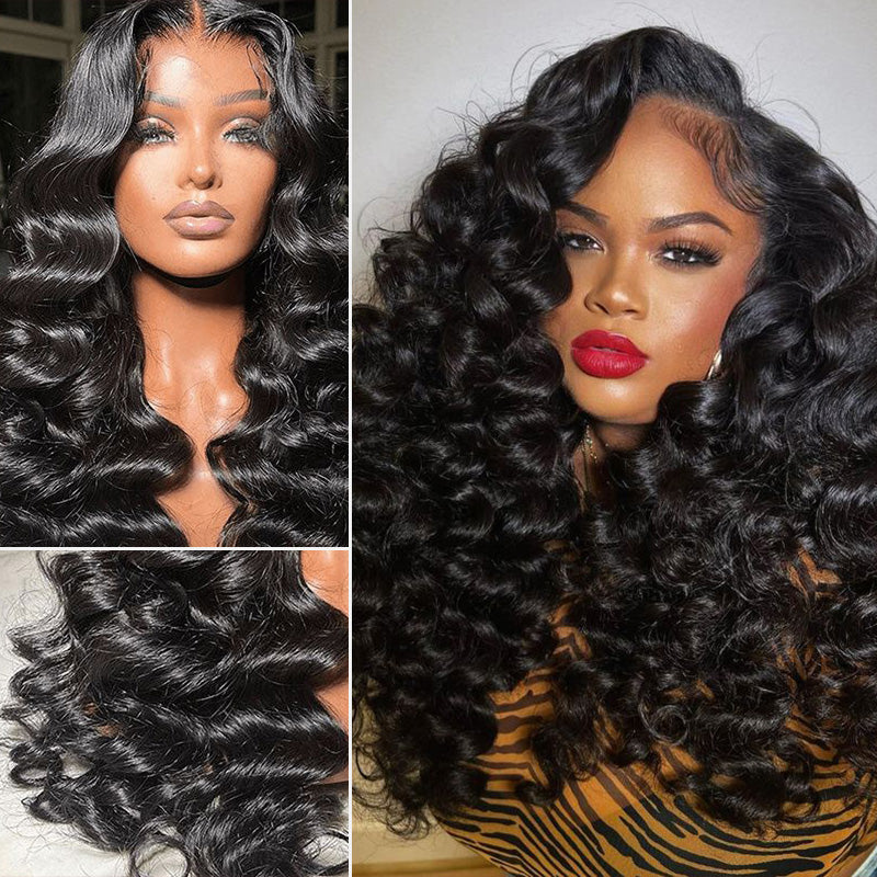 Loose Wave Wigs 300% Density Virgin Human Hair Bleach Konts Transparent Lace Front Wigs Pre Plucked Hairline