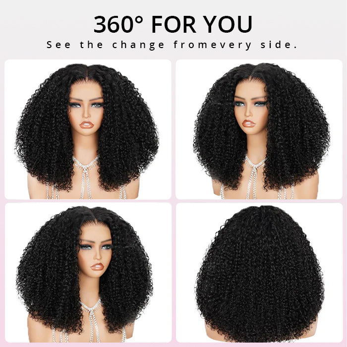 Thick Fluffy Human Hair Lace Closure Wigs Afro Curly Transparent Lace Wig For Black Women