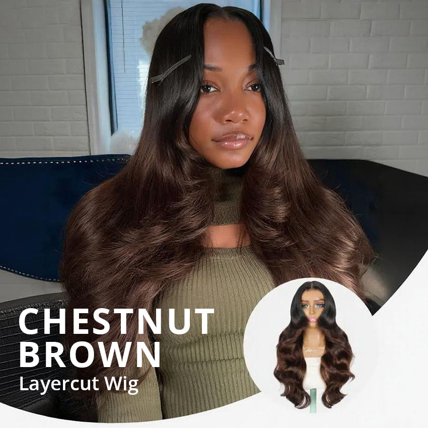 Zlike 7x5 Glueless Lace Closure Chestnut Brown Ombre Layered Cut Wigs Human Hair Ready To Go Go Wigs