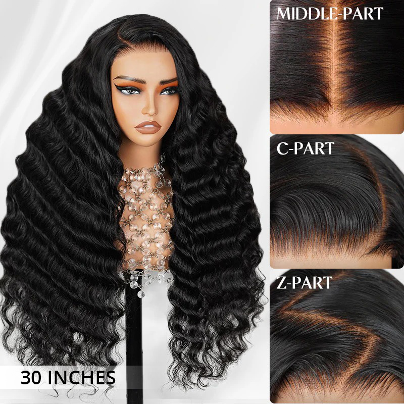 Luxury Bouncy Loose Deep Lace Front Wigs 300% Density Super Double Drawn Virgin Human Hair Wigs Transparent Lace