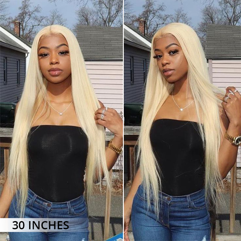 Zlike 300% Density Long Straight Lace Front Wigs #613 Blonde Wigs 100% Human Hair Transparent Lace Front Wigs