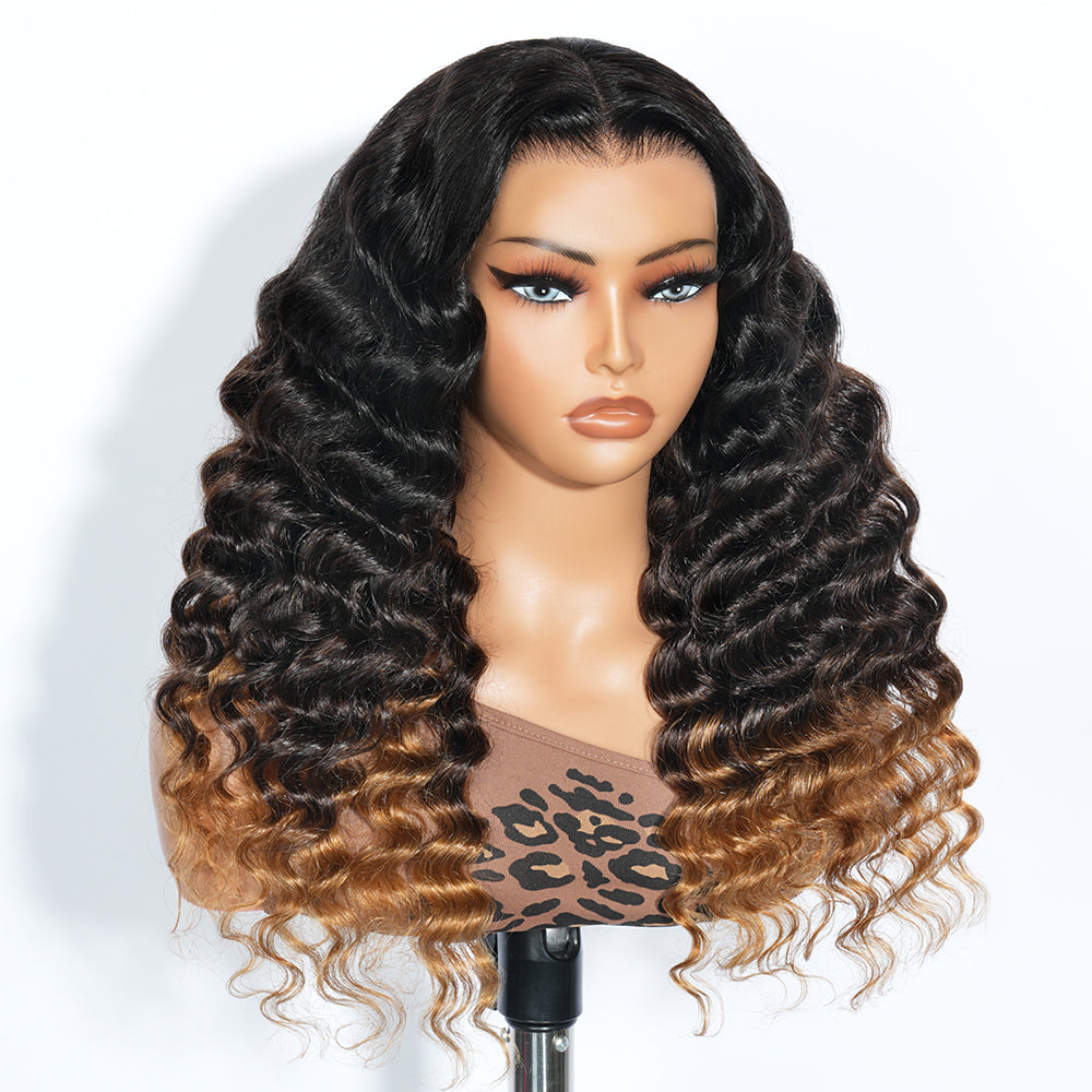 Zlike Ombre Brown Light Auburn Loose Deep Wave Wigs Transparent Lace Front Human Hair Wigs