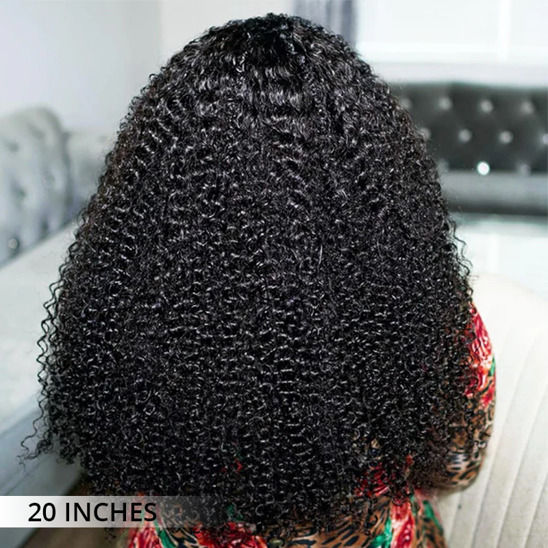 Thick Fluffy Human Hair Lace Closure Wigs Afro Curly Transparent Lace Wig For Black Women