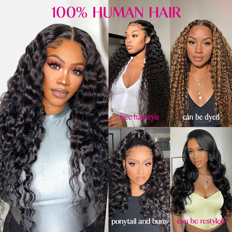 Pre Bleached Water Wave Transparent Lace Human Hair Wigs For Women With Baby Hair