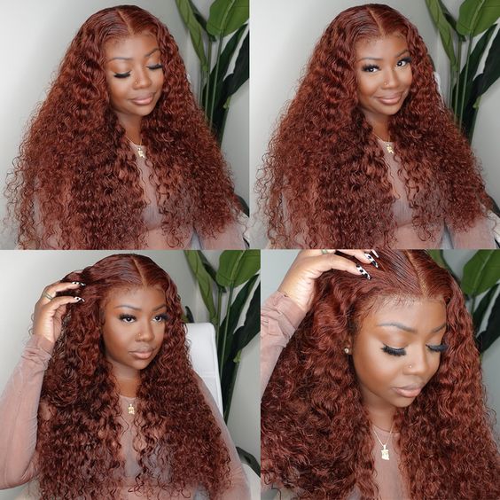 $129/2 Wigs | Glueless Wear & Go Jerry Curly Bob Highlight Wig With Bangs + U Part Glueless Wear & Go Deep Wave #33 Reddish Brown Wig