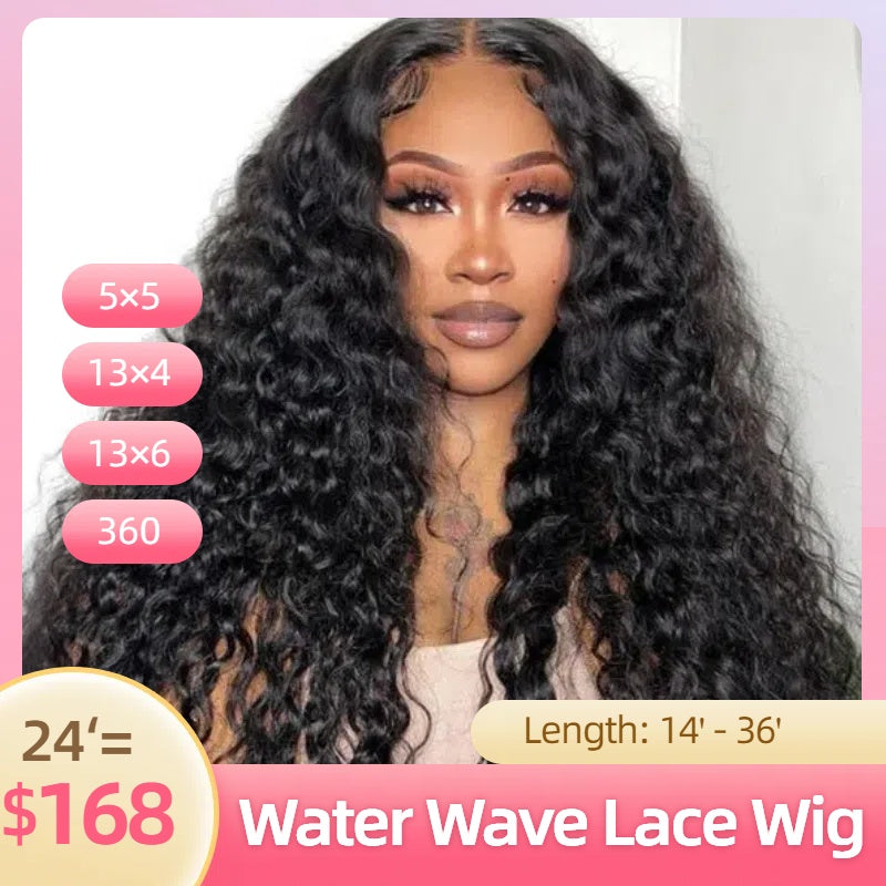 [Aicrelery] Water Wave Wig Transparent Lace Wig 100% Human Hair Wigs Natural Hairline